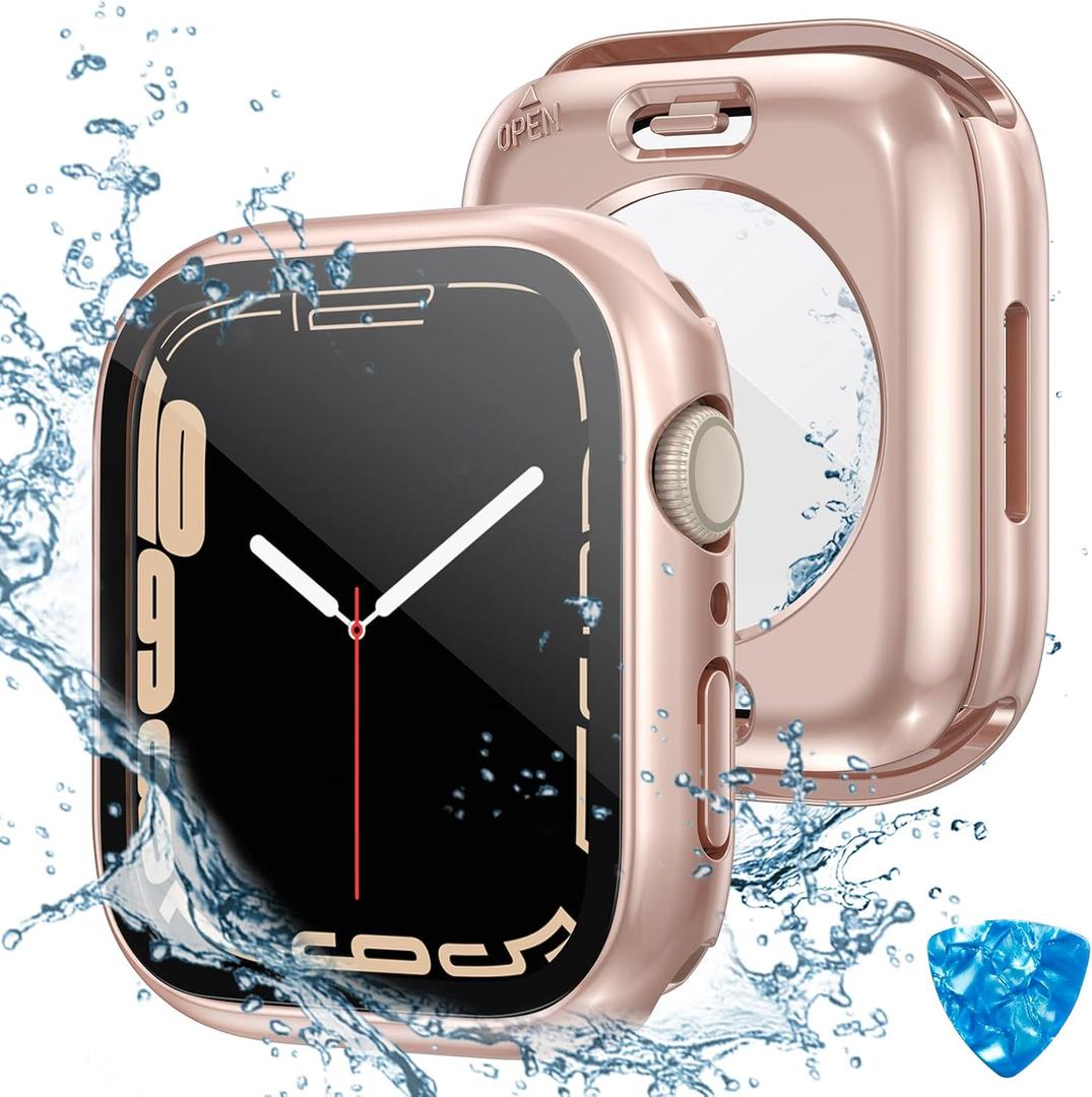 Tensea (2 in 1) for Waterproof Apple Watch Screen Protector Case SE 2nd Generation SE Series 6 5 4 40mm Accessories, iWatch PC Face Cover Built-in Tempered Glass Film, Front and Back Bumper Women Men (Original Rose Gold)