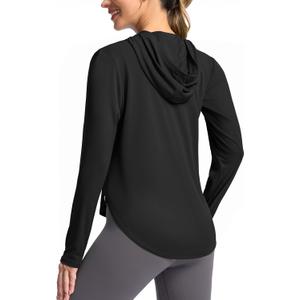 G Gradual Women's UPF 50+ Sun Shirt with Hoodie Long Sleeve UV Protection Shirts Lightweight Hiking Fishing Shirts for Women (Black, XXL)