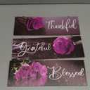 3 Pcs Purple Bathroom Decor Rose Wall Art Inspirational Flower Kitchen Sign Purple and Black Office Decor with Thankful Grateful Blessed Quotes for Women Bedroom(12x4 Inch)