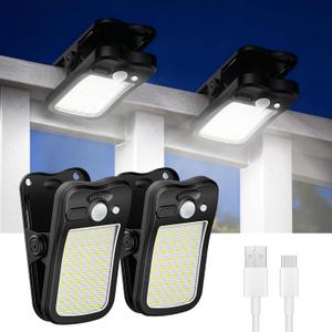 Tryme Clip on Solar Lights Outdoor Motion Sensor Lights 60 LEDs, 3 Modes, Dual Charging, Portable Waterproof Security Light for Fence, Deck, Camping, Grill (2 Pack)