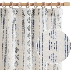 jinchan Boho Stripe Curtains for Living Room Farmhouse Linen Curtains 63 Inch Length 2 Panels for Bedroom Geometric Striped Mudcloth Light Filtering Window Drapes Back Tab Blue on Flax