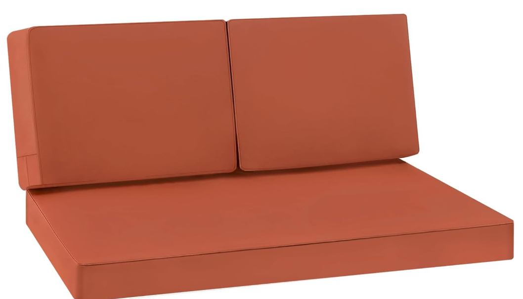 Favoyard Outdoor Loveseat Cushion Set 46 x 26 Inch Waterproof & 3-Year Fade Resistant Patio Furniture Cushions with Removable Cover, Ties and Hidden Zipper for Sofa Bench Couch Pads Set of 3, Spice 