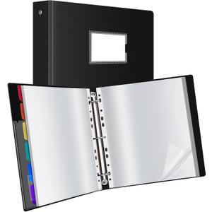 Uquelic 50-Pocket Binder with Plastic Sleeves for Letter/A4 Size(11" x 8.5"), Document Binder Organizer for Papers, Certificates and Artwork, Colorful PP Divider Pages for Presentation (Black&rainbow)