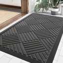 Smiry Front Door Mat Outside Entrance, Heavy Duty Outdoor Indoor Natural Rubber Doormat, Non Slip, Trap Dirt and Moisture, Easy Clean, Low Profile Patio Porch Entryway Mat, 29.5x17, Grey