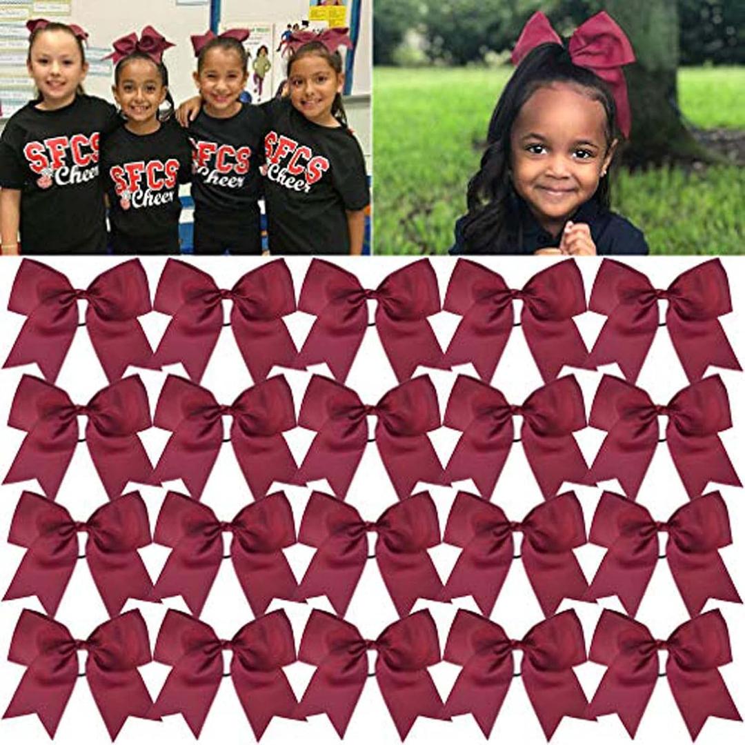 20 PCS 8" Large Cheer Bows Maroon Ponytail Holder Girls Elastic Hair Ties Hair Accessories for Teens Women Girls Softball Competition Sports Cheerleaders