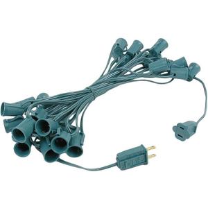 Novelty Lights 25 Foot C7 Outdoor String Light Christmas Stringer - Patio String Lights - Candelabra Base (C7/E12) - 12" Spacing - Green Wire
