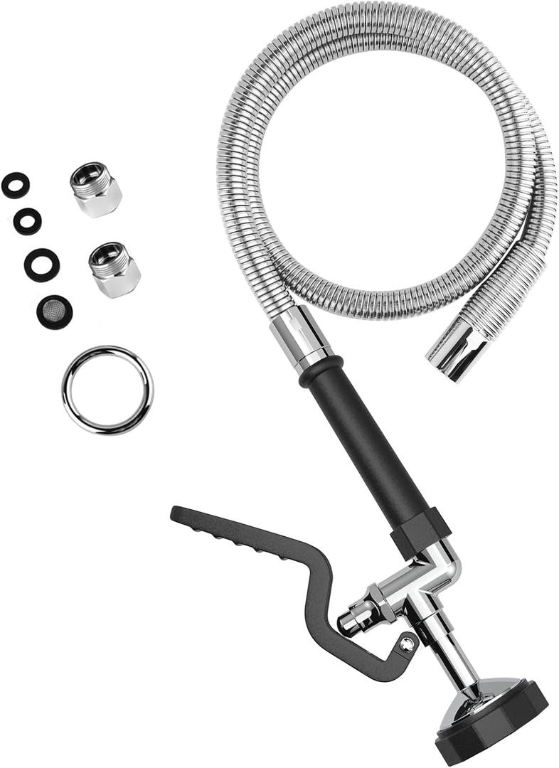 Commercial Sink Sprayer with 45 Stainless Steel Hose, 1.42 GPM Pre Rinse Sprayer, High-Pressure Dish Spray for Restaurant Use, Commercial Faucet Spray Nozzle with Adapters (Black)