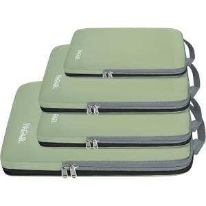 BAGAIL 4 Set/6 Set/8 Set Compression Packing Cubes Travel Accessories Expandable Packing Organizers (Cloth Pattern, 4-Matcha Green)