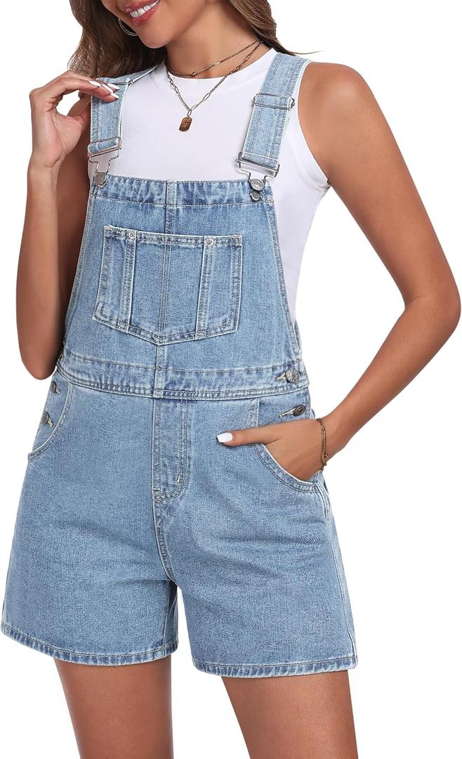 Skirt BL Denim Overall Shorts for Women Casual Adjustable Straps Bib Jean Short Overalls Shortalls with Pockets Summer (Medium, Light Blue)