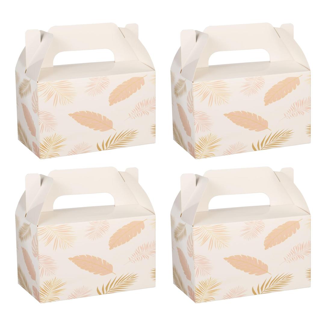 2 x 10 PCS Party Favor Treat Boxes, 6.5 x 4 x 4 Inches Gable Box with Handle, Goodie Boxes for Sweets, Candy, Cookie, Summer Picnic, Mother's Day, Outdoor Wedding, Baby Shower, Graduation, White Leaf