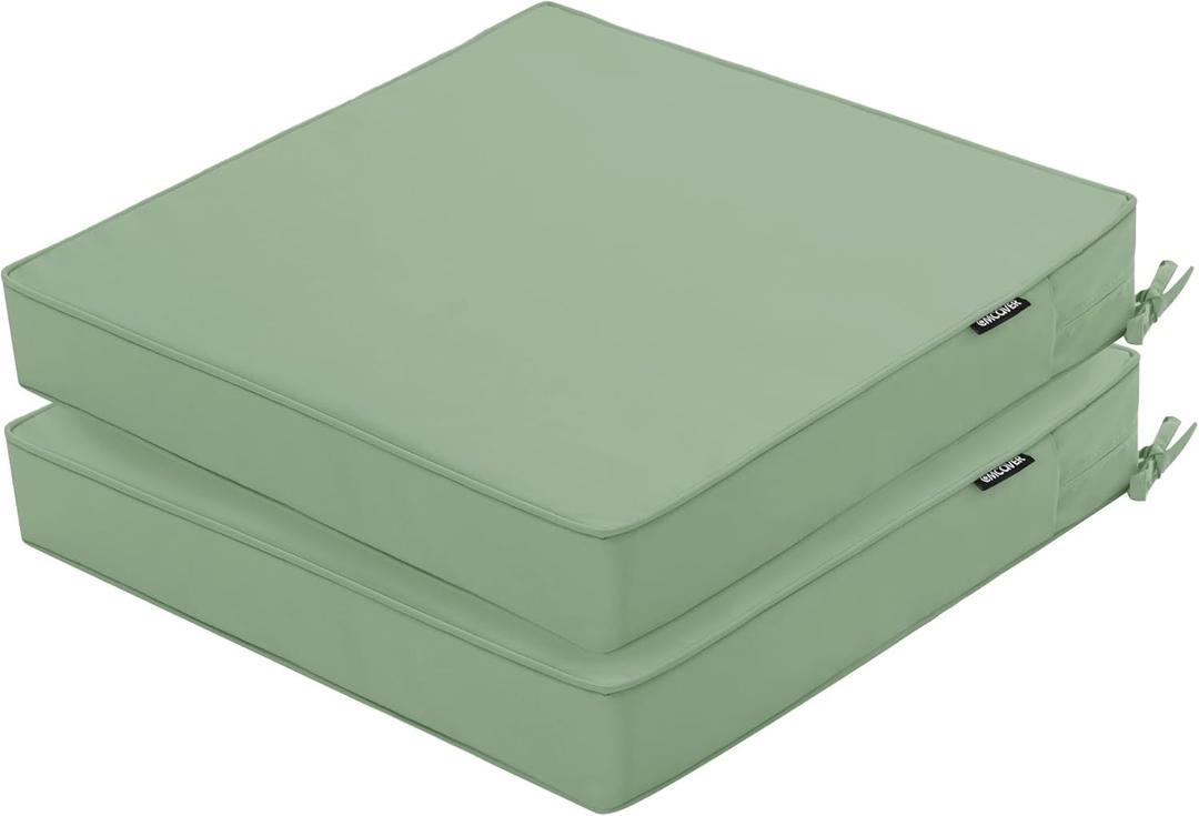 Outdoor Chair Cushions 24 x 24 Inch Water Resistant Patio Chair Cushions with Tie 3 Year Color Fastness Thick Outdoor Seat Cushion for Garden Lawn Patio Furniture Sage Green Set of 2