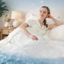 Cozy Bliss Cooling Comforter Seersucker Plaid Queen Size, Q-Max 0.45 Lightweight Cooling Blanket, Breathable Silk Smooth Summer Bedding Quilt for Hot Sleepers Night Sweats White