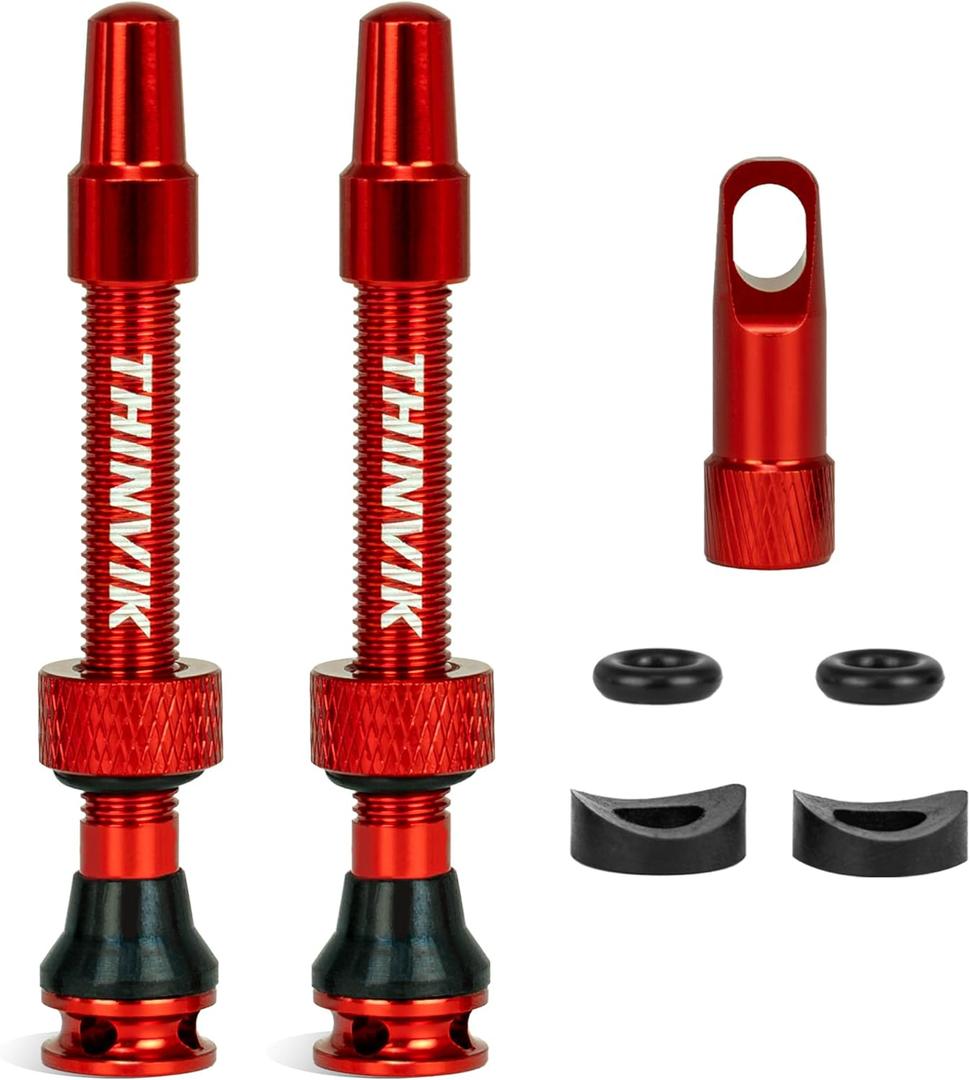 Thinvik Upgraded Presta Tubeless Valve Stem 48/65/85mm, Super Light Presta Valve Stem Kit for Tubeless Tires (Valve Stem Cap + Valve Core Removal Tool Included)- Diverse Color and Size Options(Pair) (Red)