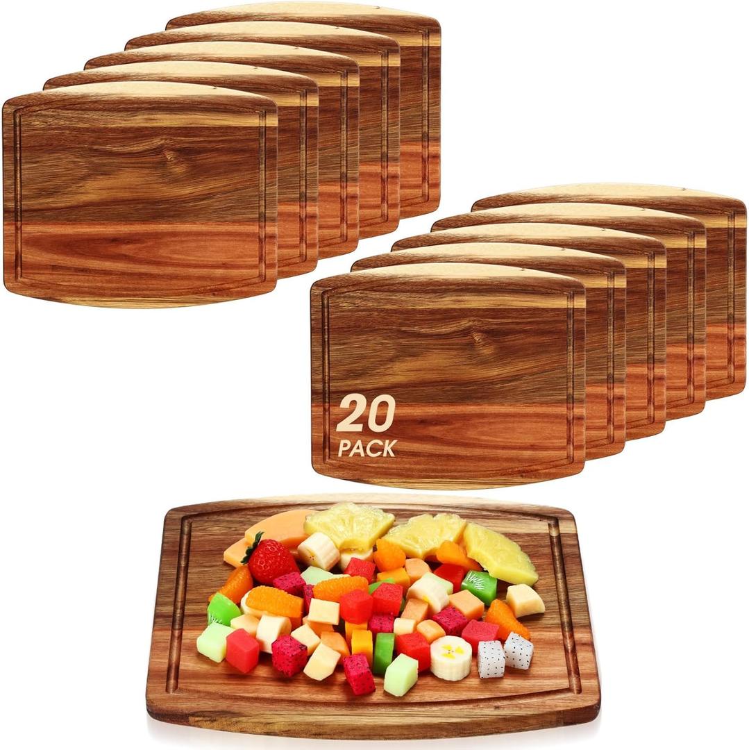 Kigley 20 Pcs Acacia Wood Cutting Boards Bulk for Laser Engraving Wooden Dinner Plates with Groove Chopping Charcuterie Board Carving Tray for Housewarming Party Gifts (10 x 12 Inch)