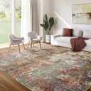 Washable Area Rug for Living Room: 10X14 Modern Abstract Neutral Soft Rug for Bedroom Dining Room No Slip Low Pile Carpet for Nursery Home Office - Red/Ivory