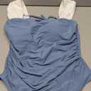 B2prity Womens One Piece Swimsuit Retro Square Neck Tummy Control Bathing Suits Ruched Modest Full Coverage Swimwear Grey Blue, Size 2XL