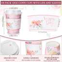Remerry 100 Pcs 12oz Floral Disposable Coffee Cups with 100 Lids and 100 Sleeves Paper Insulated Drink Hot Coffee Paper Cups with Dome Lids and Sleeves for Parties Wedding Baby Shower(Fresh)
