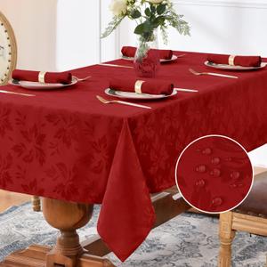 Romanstile Valentine Jacquard Rectangle Tablecloth - Winter Waterproof Damask Floral Decorative Table Cloths Heavy Weight Fabric Table Covers for Dinner/Parties/Holiday - 60 x 120 Inch, Red
