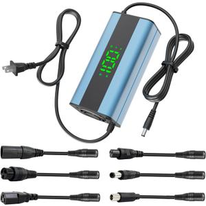 54.6V 2A Electric Scooter Charger with 6-in-1 Universal Plug, Suitable for 48V Electric Scooter and Electric Bicycle Lithium Battery, Intelligent Display Screen, Fast Charging, Overcharge Protection