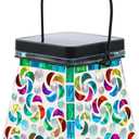 SAVENNA Mosaic Solar Lantern,Handcrafted Glass Outdoor Hanging or Table Lantern,600mAh Long Lasting Garden Light for Patio, Yard & Festive Dcor Pinwheel Pattern