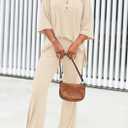 PRETTYGARDEN 2 Piece Lounge Sets for Women Summer 2025 Short Sleeve Tops Wide Leg Pants Matching Travel Outfits Clothing (Beige,X-Small) (XS)