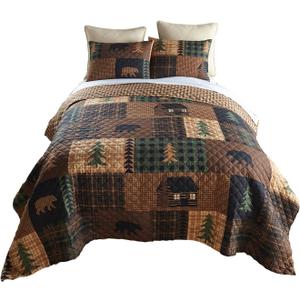 Donna Sharp King Bedding Set - 3 Piece - Brown Bear Cabin Lodge Quilt Set with King Quilt and Two King Pillow Shams - Machine Washable