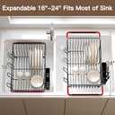 Over the Sink Expandable Dish Drainer Drying Rack In Stainless Steel for Small Kitchen, Counter Space Saving Modern Compact Metal Above Plate Dryer Strainer, Adjustable Hanging Inside Drain Holder