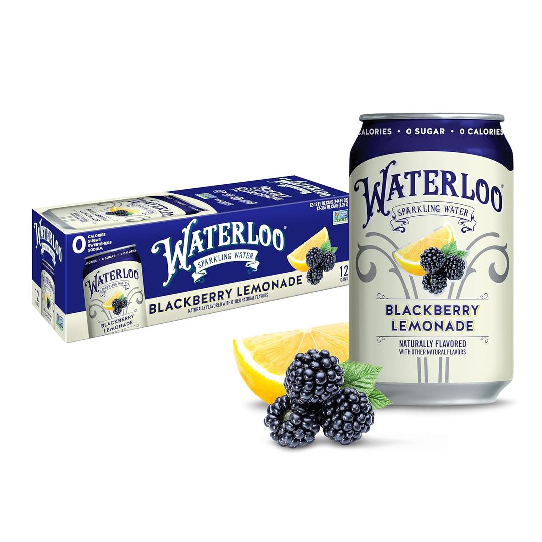 Waterloo Sparkling Water, Blackberry Lemonade Naturally Flavored, 12 Fl Oz Cans (Pack of 12) Zero Calories and Zero Sugar or Sweeteners (EXP 06/02/27)