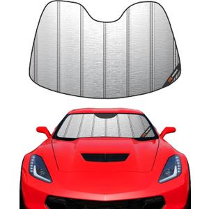 Windshield Sun Shade for Chevy Corvette C7 2014-2019,Front Window Sunshade,Blocks UV Rays,Windshield Sunshade Cover Warm Weather Keep Your Seat Cooler (Metallic)