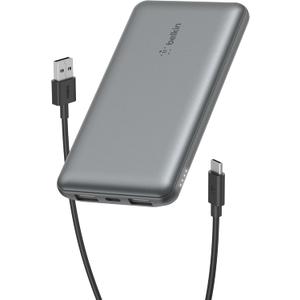 Belkin Portable Charger, USB C Power Bank 10000 mAh w/ 2xUSB-A Ports, 15W w/Type-C to Type-A Cable for iPhone 17, Air, Pro, Samsung Galaxy S25, iPad, Nintendo Switch 2, Google Pixel 10, etc. - Gray