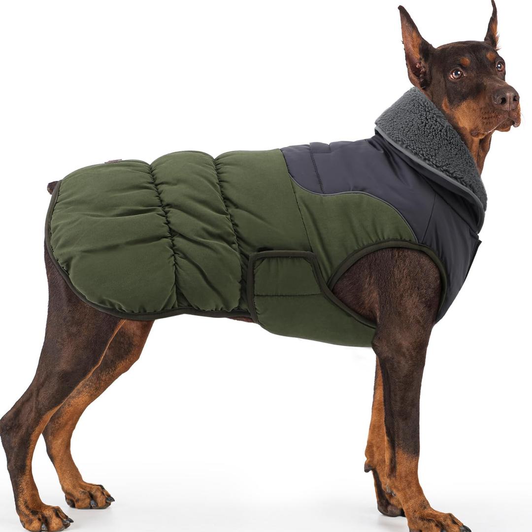 EMUST Winter Dog Coat XXXL, Waterproof Small Medium Large Dog Snow Jacket Vests for Winter, Turtleneck Pet Apparel Snowsuit for Cold Weather, Green