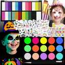 2 x Face Painting Kit for Kids & Adults - 18 Colors + 15 UV Glow Paints, Water-Based Non-Toxic Professional Makeup with Stencils & Brushes for Cosplay, Birthday Parties, Halloween