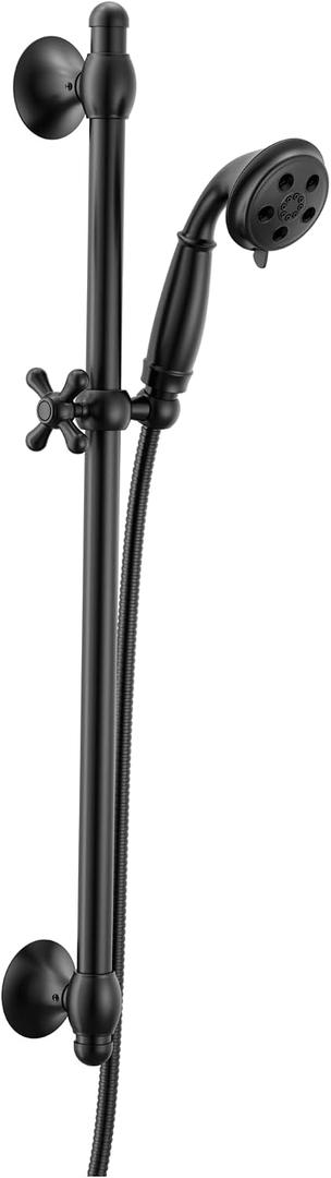 Delta H2Okinetic Matte Black 3-Setting Shower Slide Bar, Slide Bar Shower Head with HandHeld Spray, Detachable Shower Head with Hose, 1.75 GPM Flow Rate, Matte Black 51308-BL