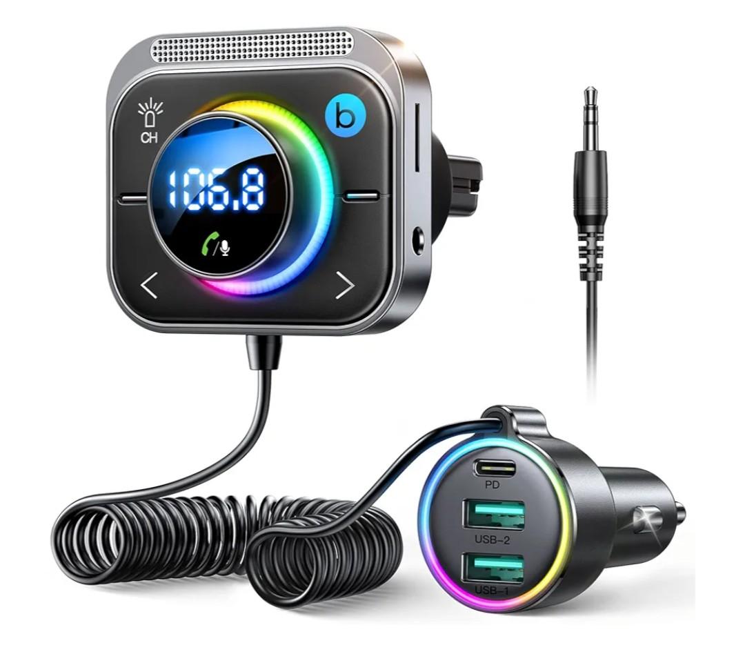 JOYROOM 96W FM Transmitter Bluetooth 6.0 Car Adapter Aux with 3 Charging Ports【PD 60W & 2 * 18W】【Air Vent Installation for Safe】 Deep HiFi Bass Player Wireless Radio Fun Car Accessories Gift Set