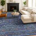 Washable Dark Blue Rug for Living Room - 10x12 Large Area Rug for Dining Room Under Table, Bedroom, Soft Low Pile Non-Slip Stain Resistant Carpet - Vintage Navy Floral Design