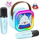 Mini Karaoke Machine for Kids, 2025 TOP Toys Birthday Gifts Ideas for Girls Ages 4-12+ Years Old, Portable MP3 Player with 2 Wireless Mics for Party (Limited Edition Snowman)