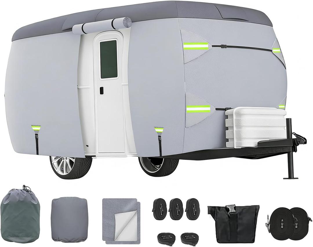 Fiberglass Travel Trailer Cover 7 Layers Breathable Waterproof Rip-Stop Camper Cover (Fits 13' to 16'-194" L x 80" W x 84" H)