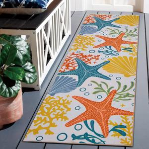 3' x 5' Washable Indoor Outdoor Runner Rug for Hallway, Kitchen, Stain Resistant, Easy Clean, Orange Coastal Runner Rug for Indoor/Outdoor Patio, Deck, Porch, Kitchen, Hallway, Laundry Room