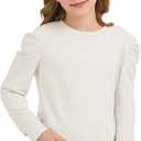 Girls Puff Sleeve Cute T Shirts Kids Fall Tops Crewneck Clothes Loose Fit 5-14Y