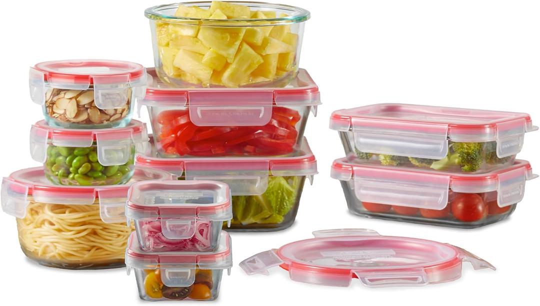 Pyrex Freshlock (10-Pack) Mixed Sized Airtight Glass Food Storage Container Set, Non Toxic, with Plastic BPA-Free Leakproof Locking Lids