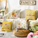 2 x AVOIN colorlife Spring Little Daisy Throw Pillow Covers, 16 x 16 Inch Bless Our Home Sweet Home Butterfly Yellow Summer Cushion Case Decoration for Sofa Couch Set of 4