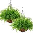 KHOYIME Artificial Hanging Plants with Basket 2PCS Fake Boston Fern Baskets, Outdoor Faux Greenery Stems Hanging Decor UV Resistant Indoor Outside Decorations for Home Garden Porch Balcony Patio Yard, Green Boston Fern
