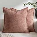 DEZENE Pack of 2 Dusty Pink Euro Shams Pillow Covers 26x26 Cozy Soft Chenille Decorative Throw Pillow Covers Accent Vintage Square Couch Pillow Covers for Home Decor Bed Sofa Living Room