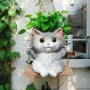 Cat Hanging Planters for Indoor Outdoor Plants, Small Cute Hanging Pots for Succulent, String of Pearls Plant, Resin Hanging Flower Pots with Drainage Hole, Unique Gift, Garden Home Decor