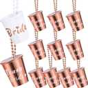 Jexine 12 Pcs Team Bride and Bride Shot Glass Necklace Bachelorette Shot Glass Necklace with Beads Chain and Gold Foil Bridesmaid Gifts for Wedding Bachelorette Bridal Shower Party(Rose Gold)