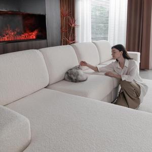 OHSIO Couch Cushion Covers for Sectional Sofa, Stretch Soft Sofa Slipcovers Washable Wear-Resistant Universal Furniture Protector for Living Room(3 Seaters Covers+1 Chaise Cover, Ivory)