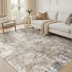 Area Rugs 5x7 Living Room: Washable Large Abstract Modern Neutral Rugs Soft Non Slip Stain Resistant Low Pile Carpet for Bedroom Dining Nursery Home Office Room Home Decor - Brown Grey
