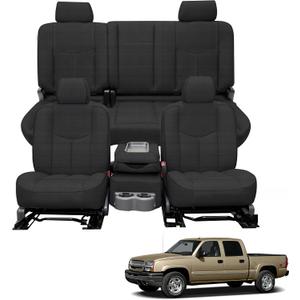 Front & Rear Heavy-Duty Composite Fabric Seat Covers for Chevy Silverado GMC Sierra 1500 1999-2006 & Classic,Foam-Padded Protection-Black