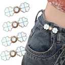 Pack of 4 Handlein 4 Sets Adjustable Jeans Button, No Need to Sew Detachable Button Pins, Perfect Fit Detachable Instant Button. (White Lucky Grass)