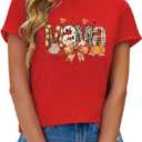 All American Mama Patriotic Shirt- Bow Holiday Vacation Casual Outfit (Red, M)